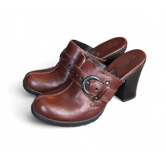 Born Concept B.O.C. Women’s Brown Leather Heeled Slip-on Clogs Metal Buckle US 7 - Picture 2 of 8